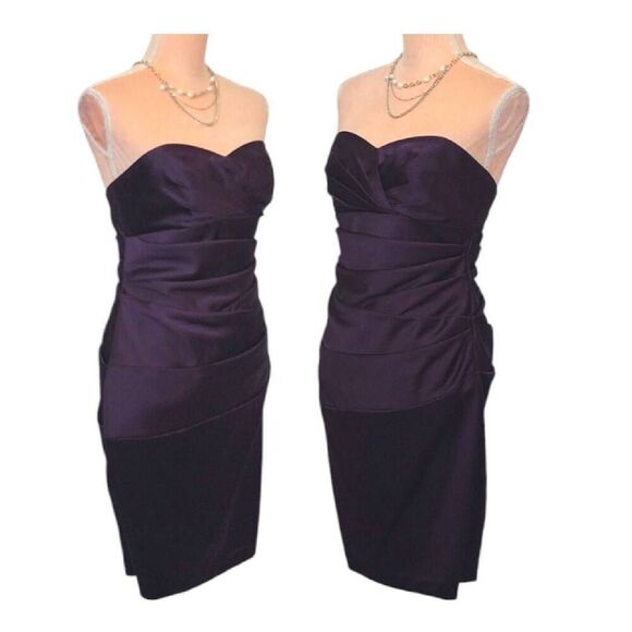 David's Bridal Purple Satin Ruched Strapless Formal Mini Dress Size 8 - Picture 14 of 15